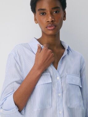 Aritzia Babaton Utility Shirt with Blue and White Pinstripes